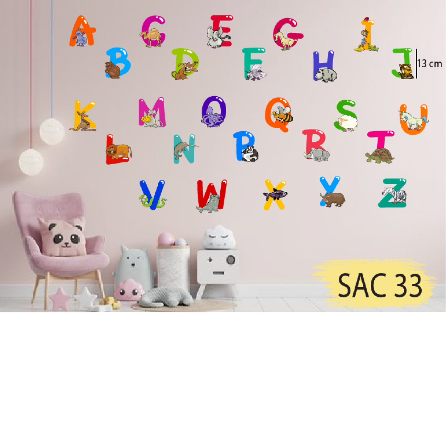 Children's Alphabet Wall Sticker - Letters with Animals for Fun Learning - Baby Room Decoration - Model S33